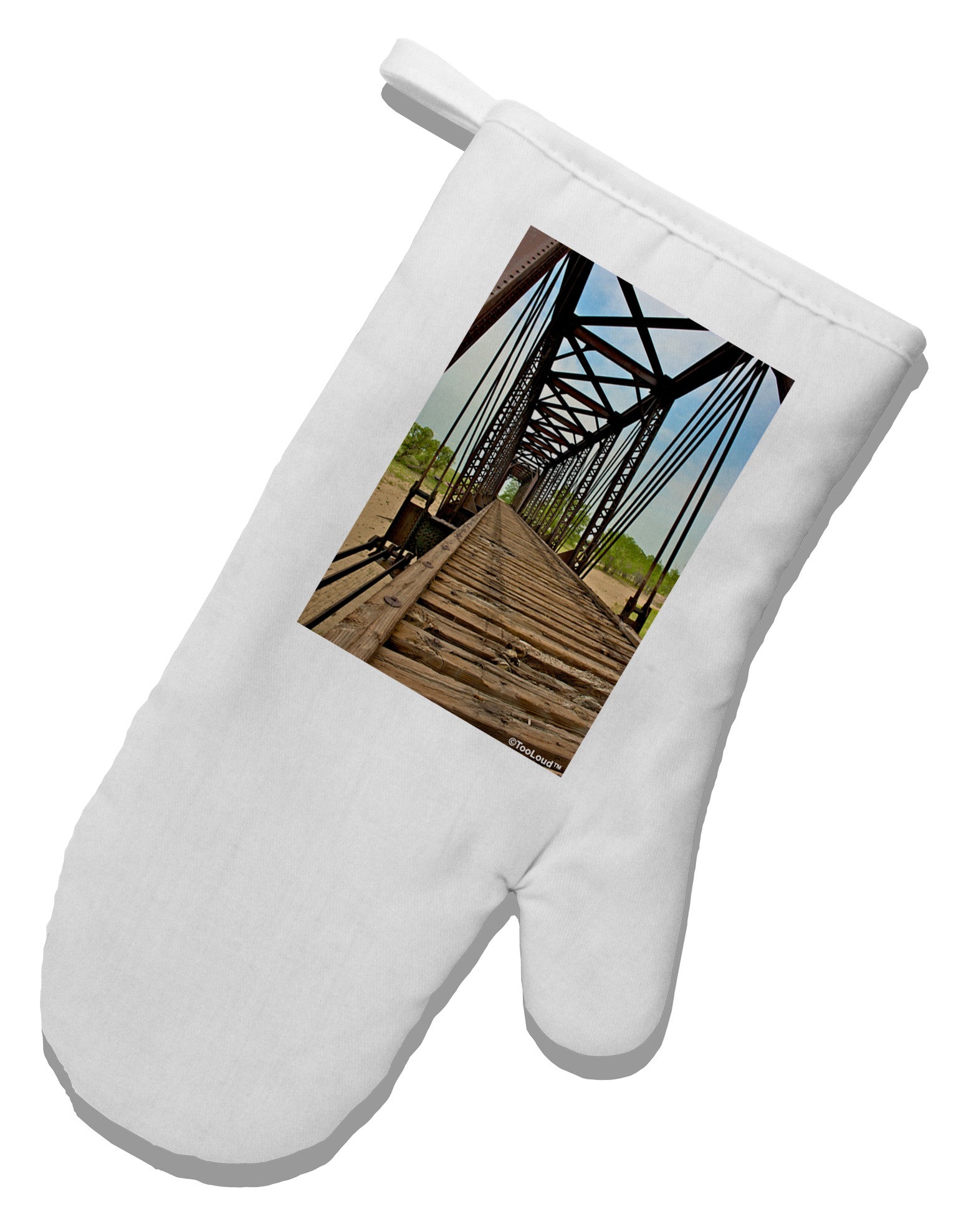 Colorado Landscape Bridge White Printed Fabric Oven Mitt-Oven Mitt-TooLoud-White-Davson Sales