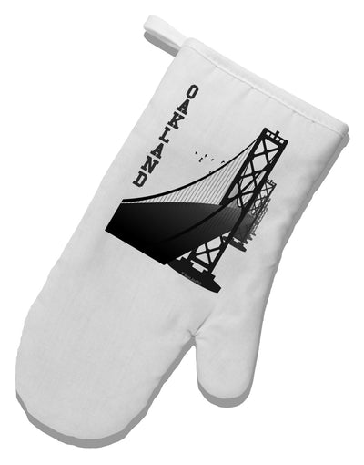 Oakland Text Bay Bridge White Printed Fabric Oven Mitt-Oven Mitt-TooLoud-White-Davson Sales