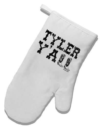 TooLoud Tyler Y'all - Southwestern Style White Printed Fabric Oven Mitt-Oven Mitt-TooLoud-White-Davson Sales