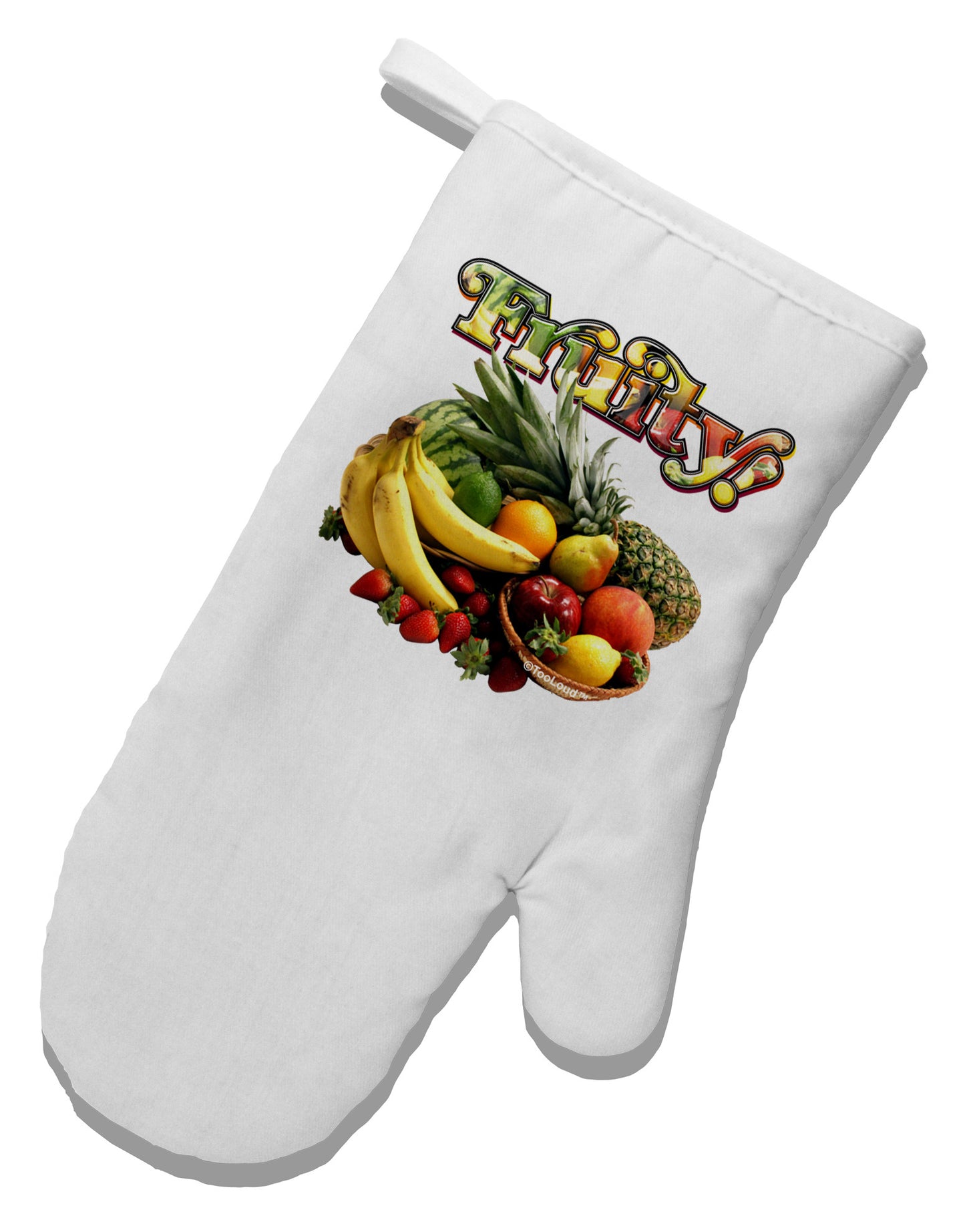Fruity Fruit Basket 2 White Printed Fabric Oven Mitt-Oven Mitt-TooLoud-White-Davson Sales
