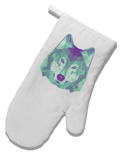 Geometric Wolf Head White Printed Fabric Oven Mitt by TooLoud-Oven Mitt-TooLoud-White-Davson Sales