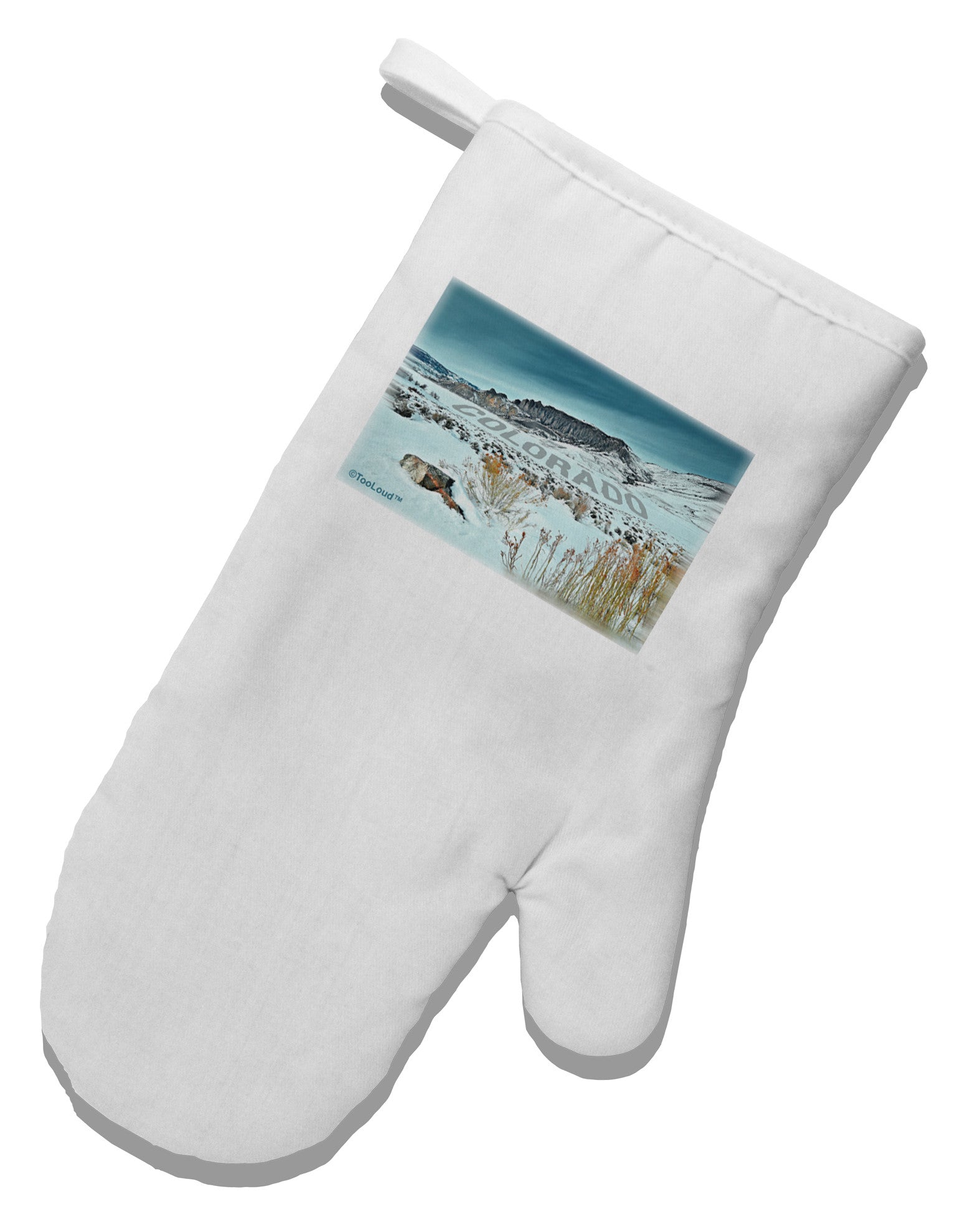 CO Snow Scene Text White Printed Fabric Oven Mitt-Oven Mitt-TooLoud-White-Davson Sales