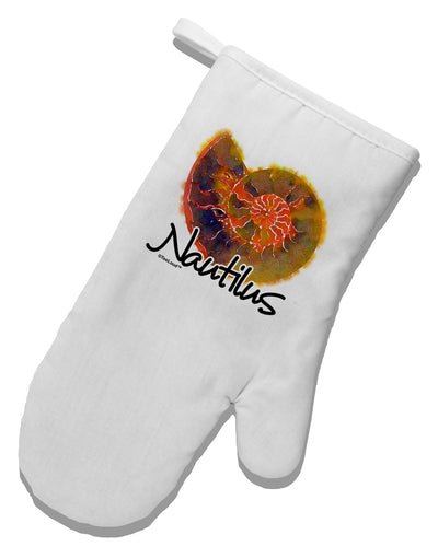 Nautilus Fossil Watercolor Text White Printed Fabric Oven Mitt-Oven Mitt-TooLoud-White-Davson Sales