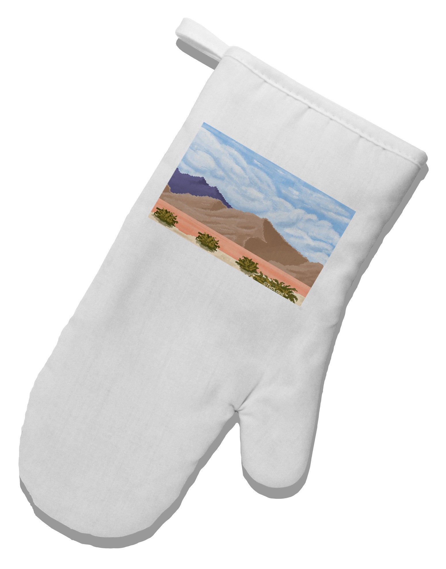 Pixel Landscape - Desert White Printed Fabric Oven Mitt-Oven Mitt-TooLoud-White-Davson Sales