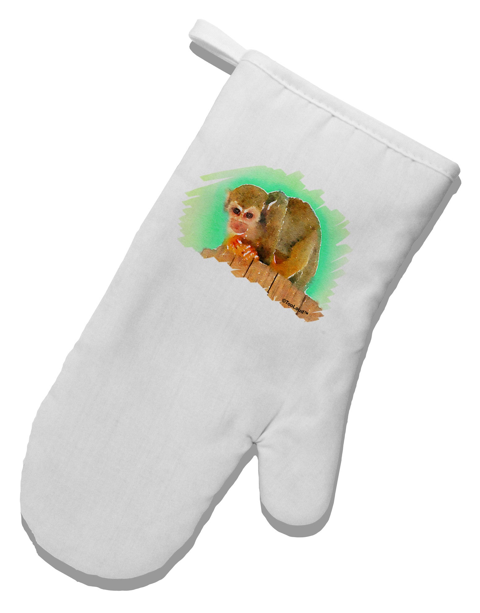 Squirrel Monkey Watercolor White Printed Fabric Oven Mitt-Oven Mitt-TooLoud-White-Davson Sales