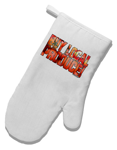 Buy Local Produce Tomatoes Text White Printed Fabric Oven Mitt-Oven Mitt-TooLoud-White-Davson Sales