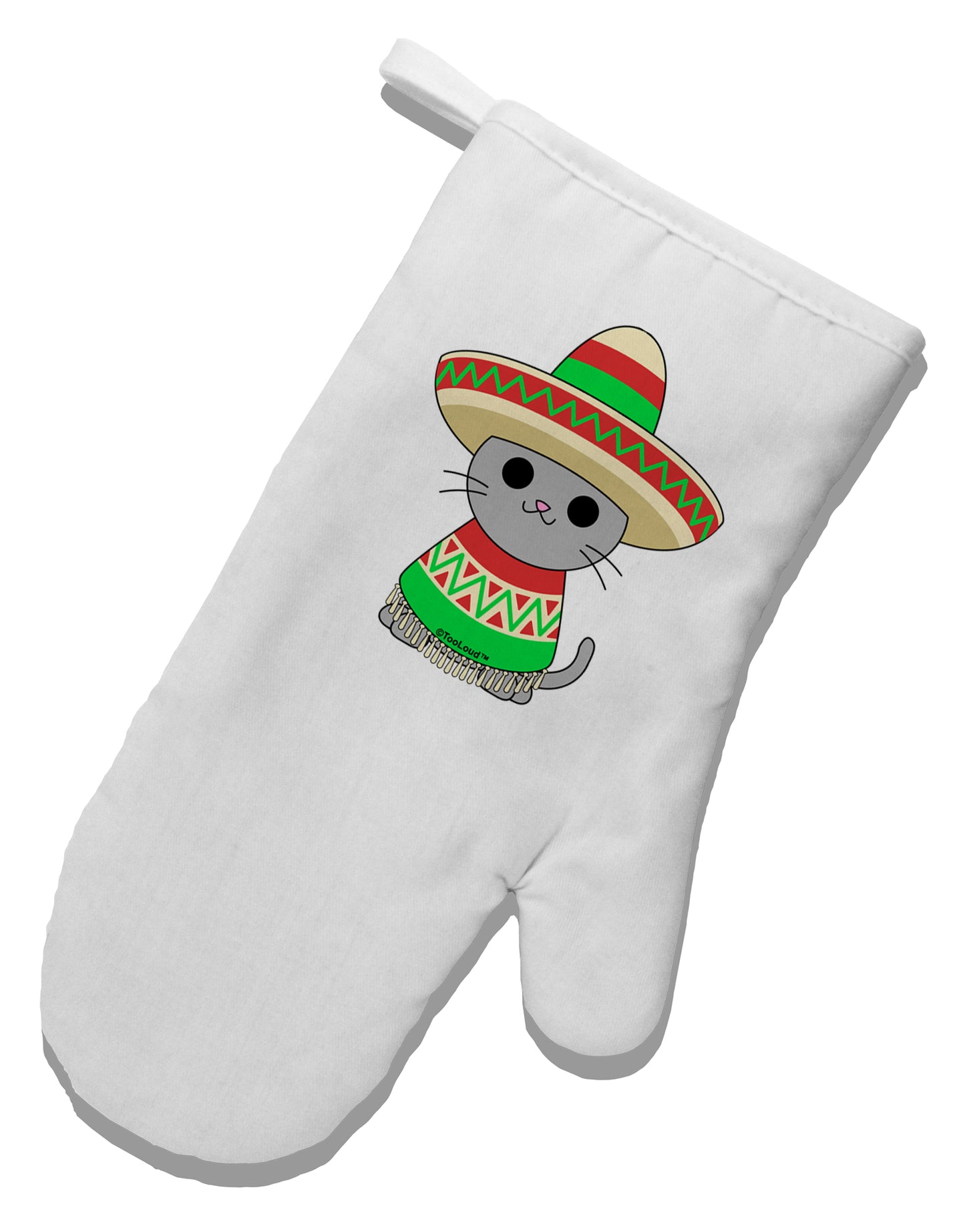 Cat with Sombrero and Poncho White Printed Fabric Oven Mitt by TooLoud-Oven Mitt-TooLoud-White-Davson Sales