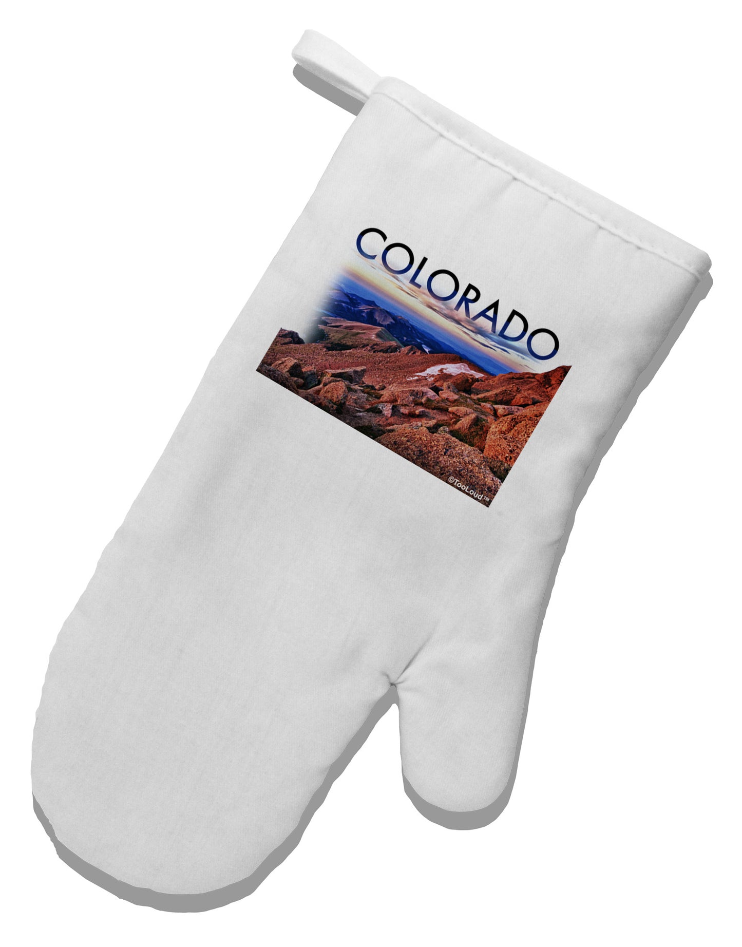 Colorado Mtn Sunset Cutout White Printed Fabric Oven Mitt-Oven Mitt-TooLoud-White-Davson Sales
