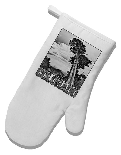 Colorado Landscape Text BW White Printed Fabric Oven Mitt-Oven Mitt-TooLoud-White-Davson Sales