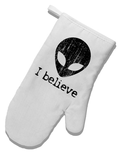 Extraterrestrial - I Believe Distressed White Printed Fabric Oven Mitt by TooLoud-Oven Mitt-TooLoud-White-Davson Sales