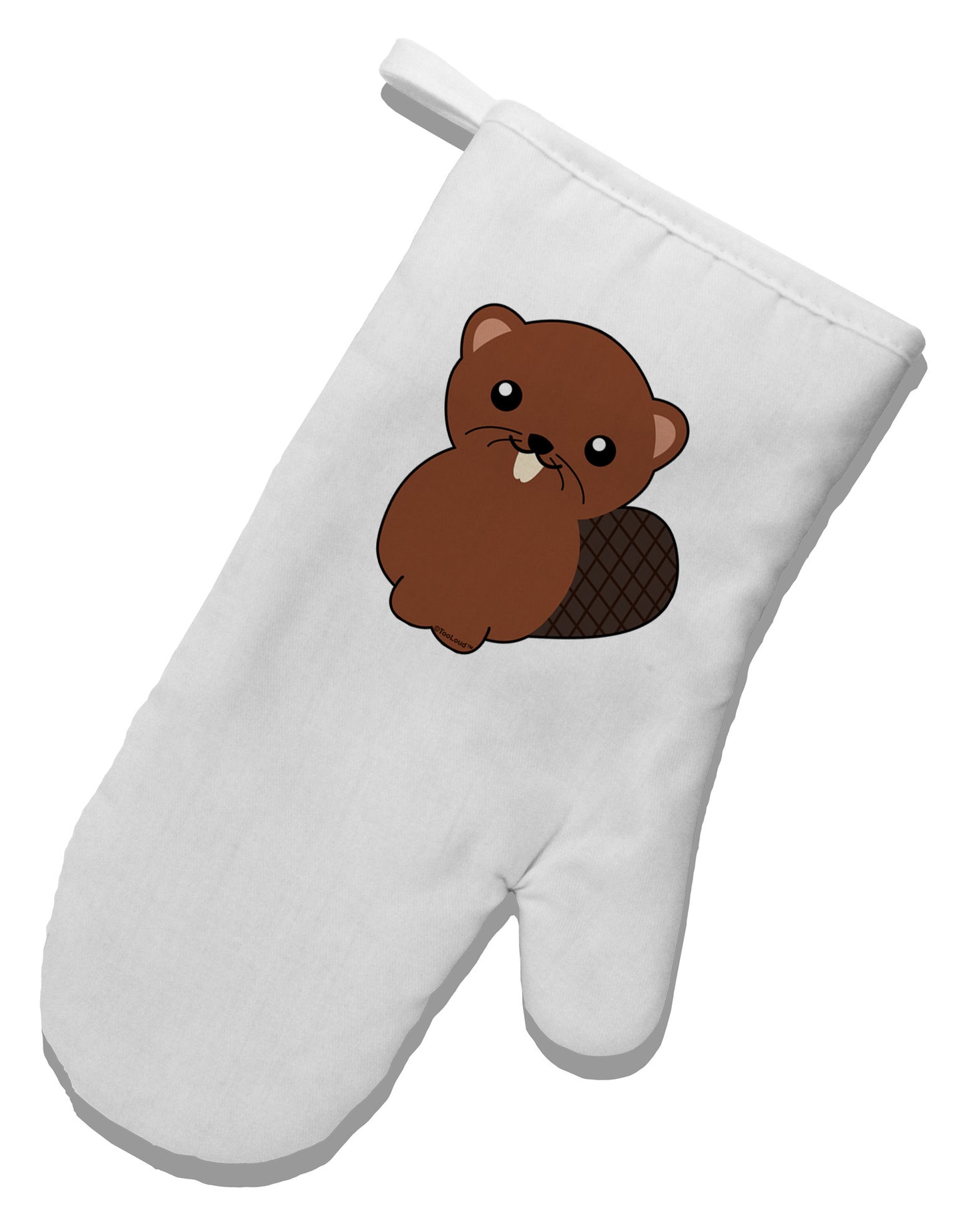 Cute Beaver White Printed Fabric Oven Mitt-Oven Mitt-TooLoud-White-Davson Sales