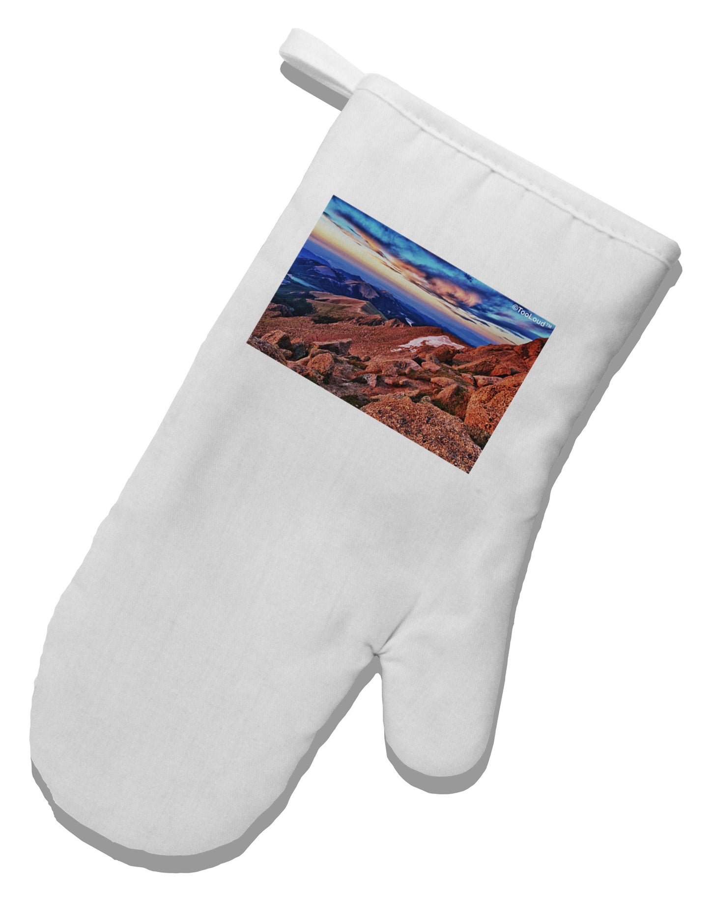Colorado Mtn Sunset White Printed Fabric Oven Mitt-Oven Mitt-TooLoud-White-Davson Sales