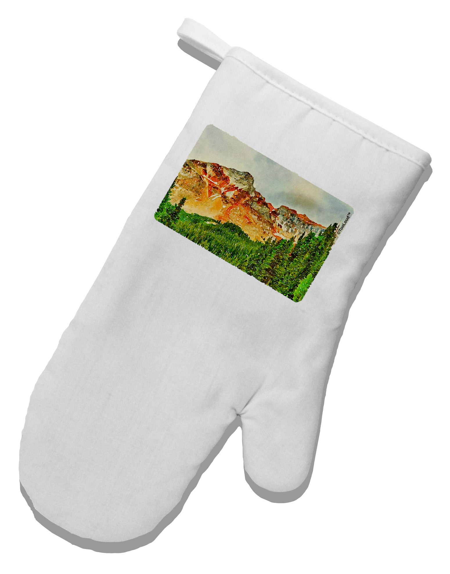 Colorado Forrest Watercolor White Printed Fabric Oven Mitt-Oven Mitt-TooLoud-White-Davson Sales