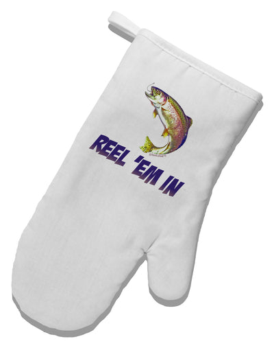 Rainbow Trout Reel Em In White Printed Fabric Oven Mitt-Oven Mitt-TooLoud-White-Davson Sales