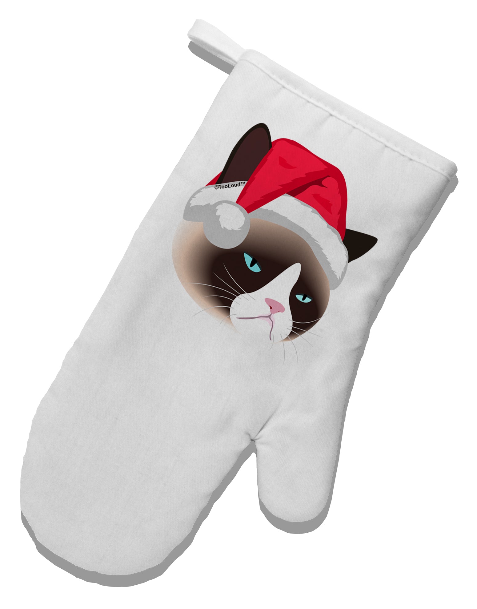 Santa Hat Disgruntled Siamese Cat White Printed Fabric Oven Mitt by TooLoud-Oven Mitt-TooLoud-White-Davson Sales