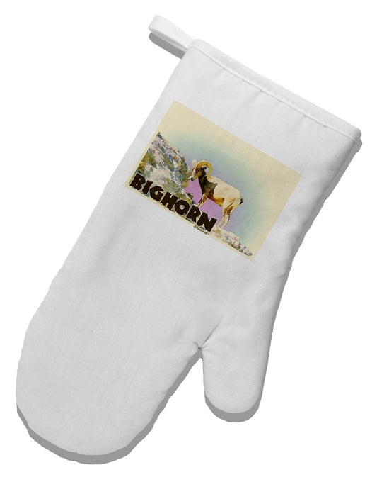 Bighorn Ram WatercolorText White Printed Fabric Oven Mitt-Oven Mitt-TooLoud-White-Davson Sales