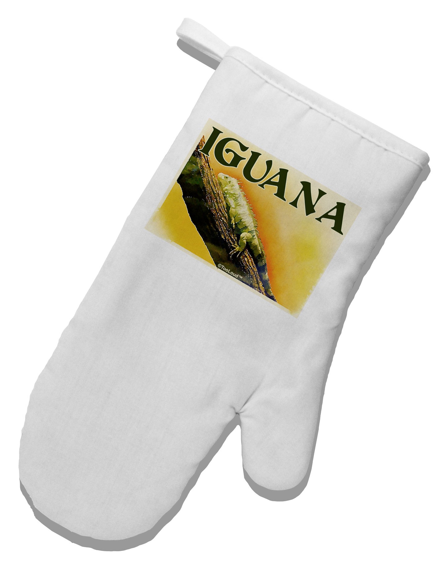 Iguana Watercolor Text White Printed Fabric Oven Mitt-Oven Mitt-TooLoud-White-Davson Sales