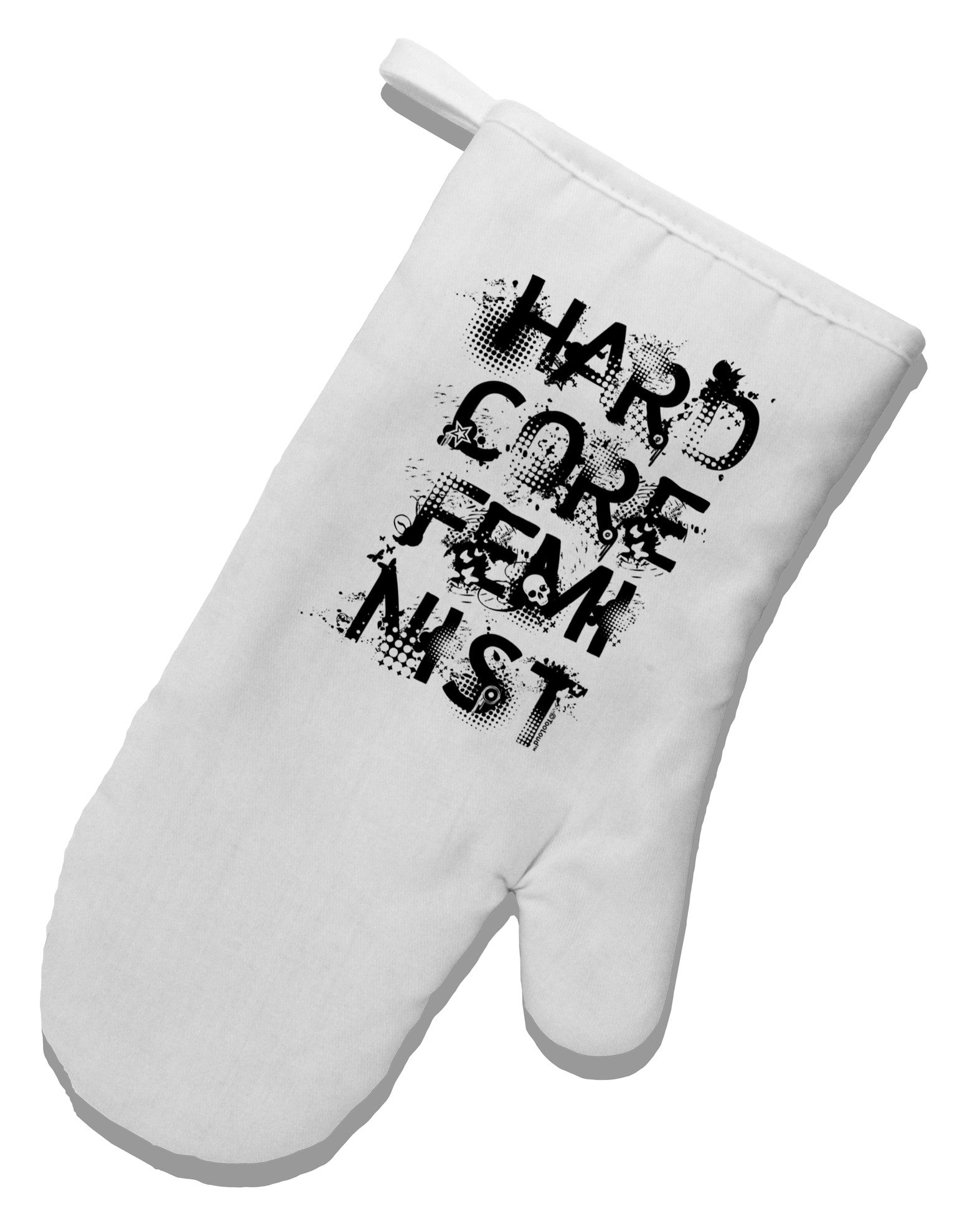 Hardcore Feminist White Printed Fabric Oven Mitt-Oven Mitt-TooLoud-White-Davson Sales