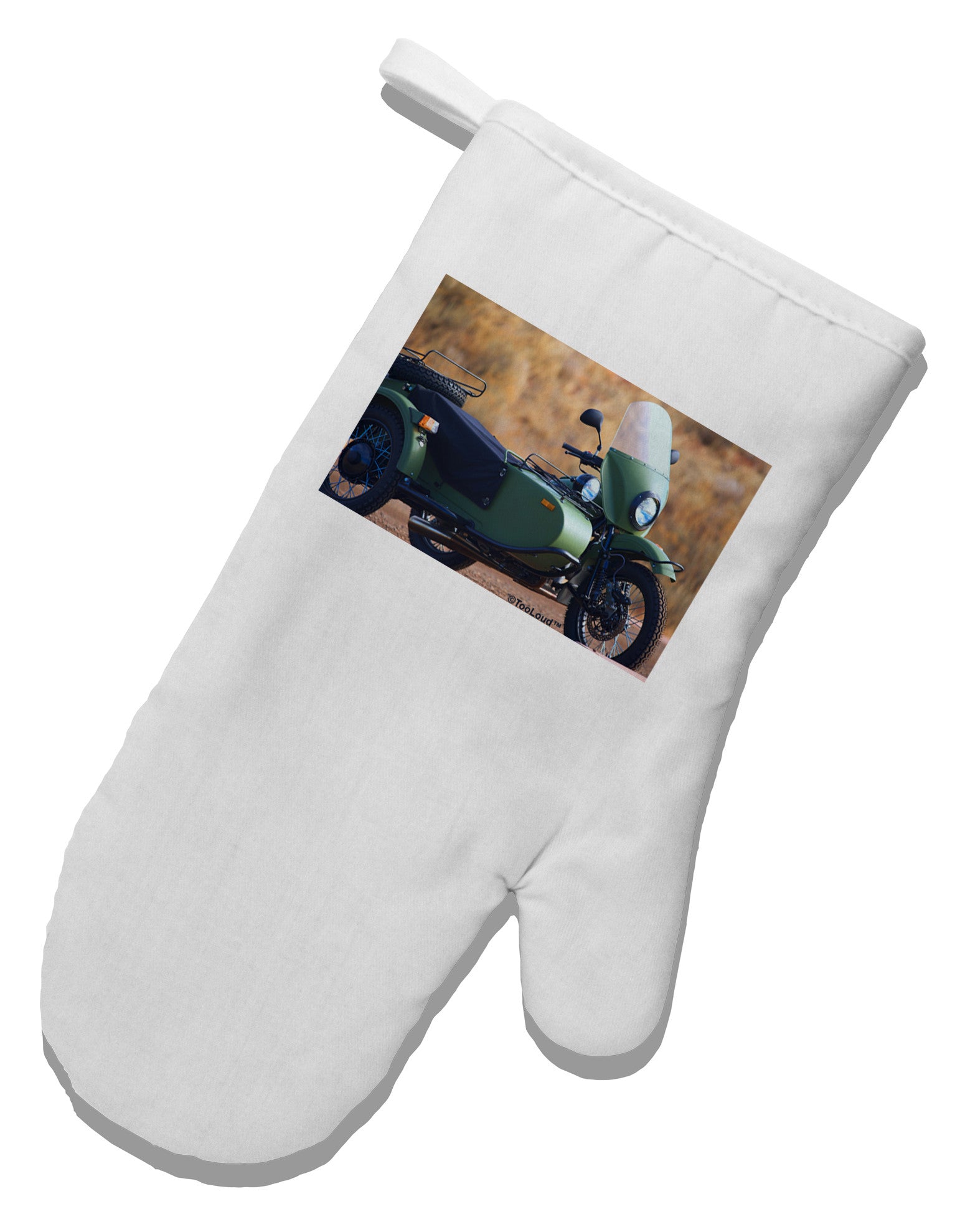 Sidecar Motorcycle Photo White Printed Fabric Oven Mitt-Oven Mitt-TooLoud-White-Davson Sales