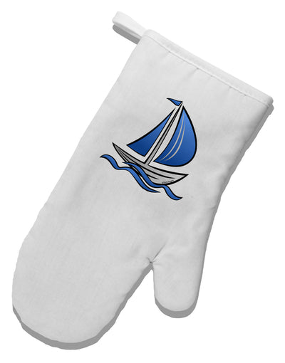 Blue Sailboat White Printed Fabric Oven Mitt-Oven Mitt-TooLoud-White-Davson Sales