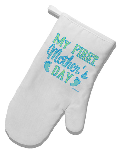 My First Mother's Day - Baby Feet - Blue White Printed Fabric Oven Mitt by TooLoud-Oven Mitt-TooLoud-White-Davson Sales