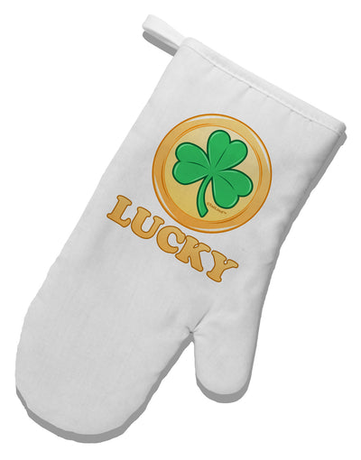 Shamrock Button - Lucky White Printed Fabric Oven Mitt by TooLoud-Oven Mitt-TooLoud-White-Davson Sales