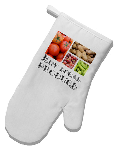 Buy Local Produce Text White Printed Fabric Oven Mitt-Oven Mitt-TooLoud-White-Davson Sales