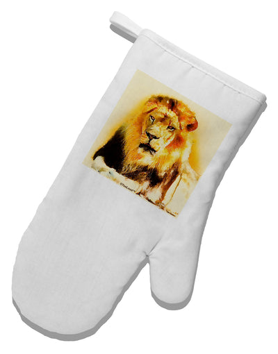 Lion Watercolor 4 White Printed Fabric Oven Mitt-Oven Mitt-TooLoud-White-Davson Sales