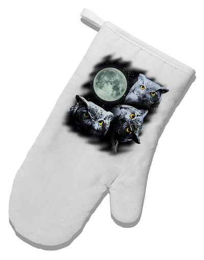 Three Owls and Moon White Printed Fabric Oven Mitt-Oven Mitt-TooLoud-White-Davson Sales