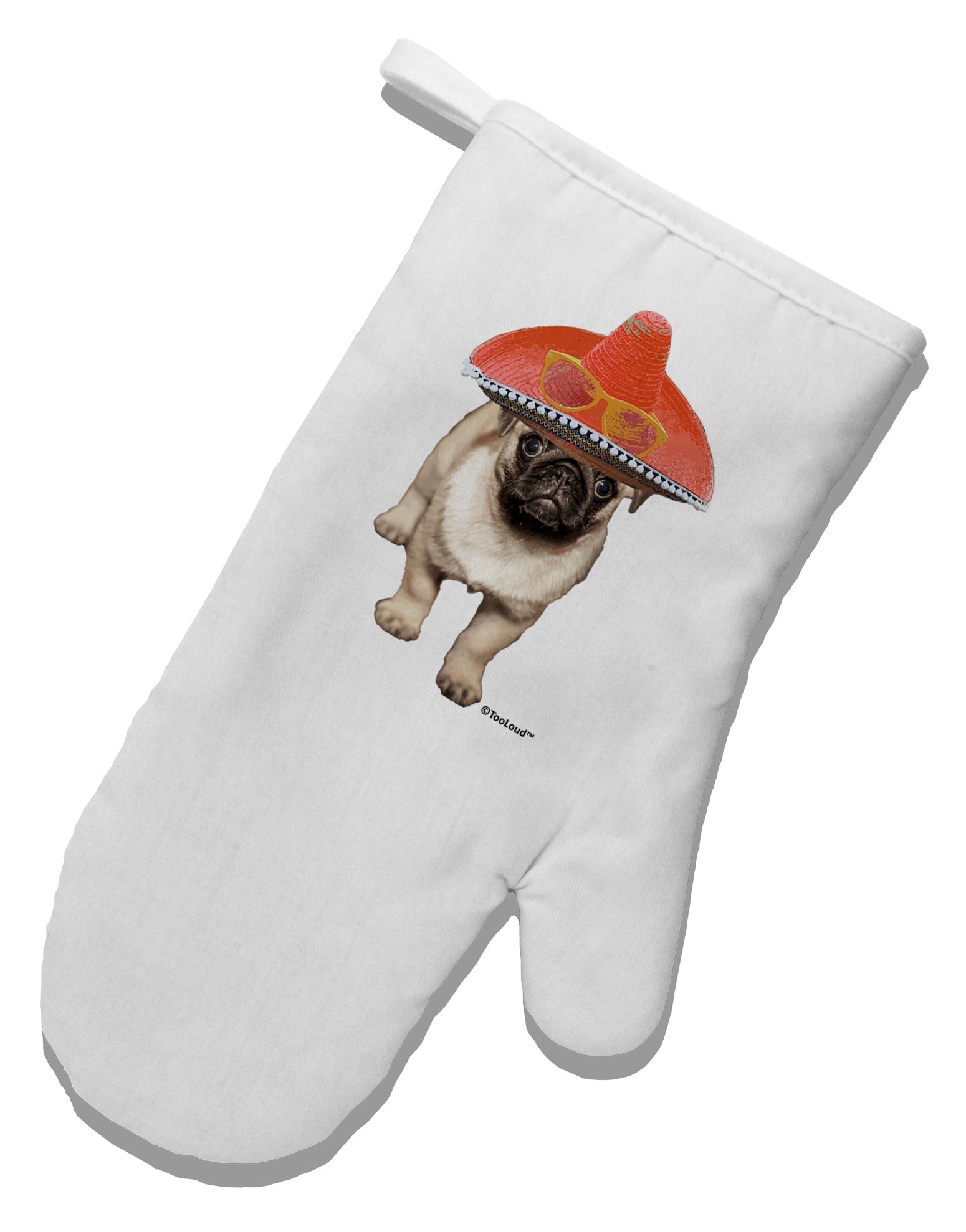 Pug Dog with Pink Sombrero White Printed Fabric Oven Mitt by TooLoud-Oven Mitt-TooLoud-White-Davson Sales