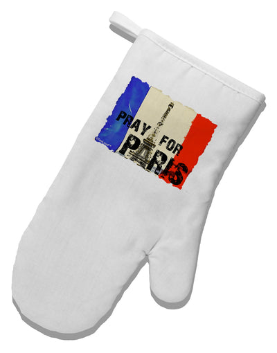 Pray For Paris Watercolor White Printed Fabric Oven Mitt-Oven Mitt-TooLoud-White-Davson Sales