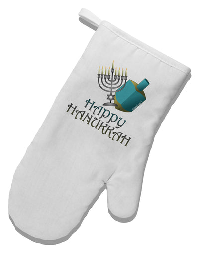 Blue & Silver Happy Hanukkah White Printed Fabric Oven Mitt-Oven Mitt-TooLoud-White-Davson Sales