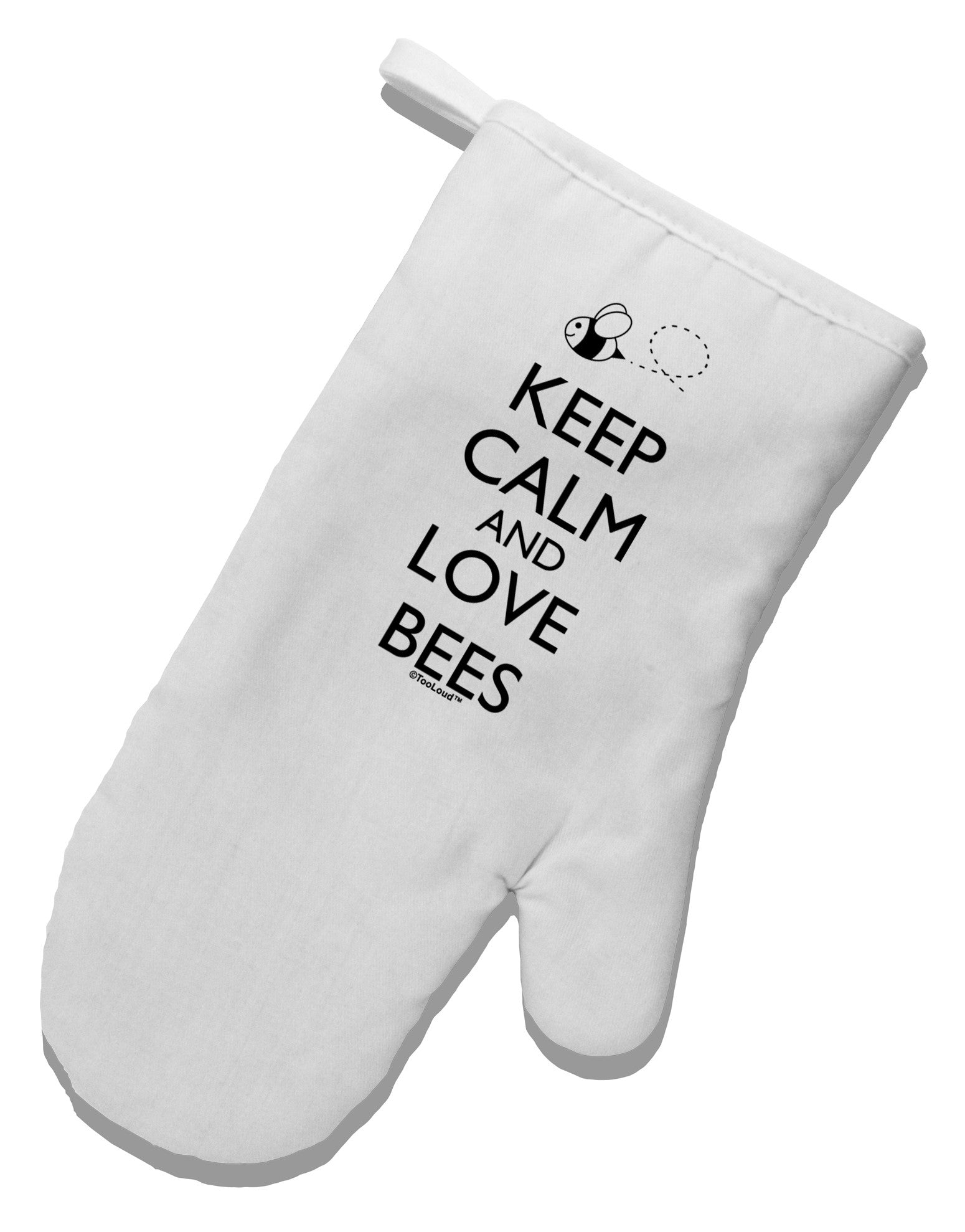 Keep Calm and Love Bees White Printed Fabric Oven Mitt-Oven Mitt-TooLoud-White-Davson Sales