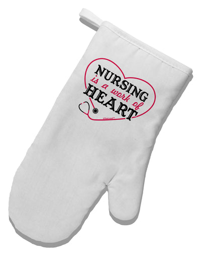 Nursing Is A Work Of Heart White Printed Fabric Oven Mitt-Oven Mitt-TooLoud-White-Davson Sales