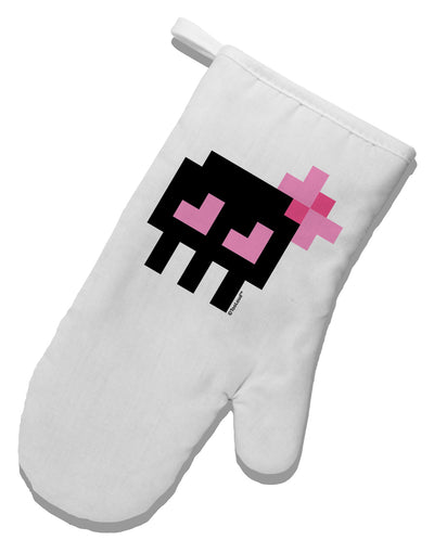 Retro 8-Bit Skull with Pink Bow White Printed Fabric Oven Mitt-Oven Mitt-TooLoud-White-Davson Sales