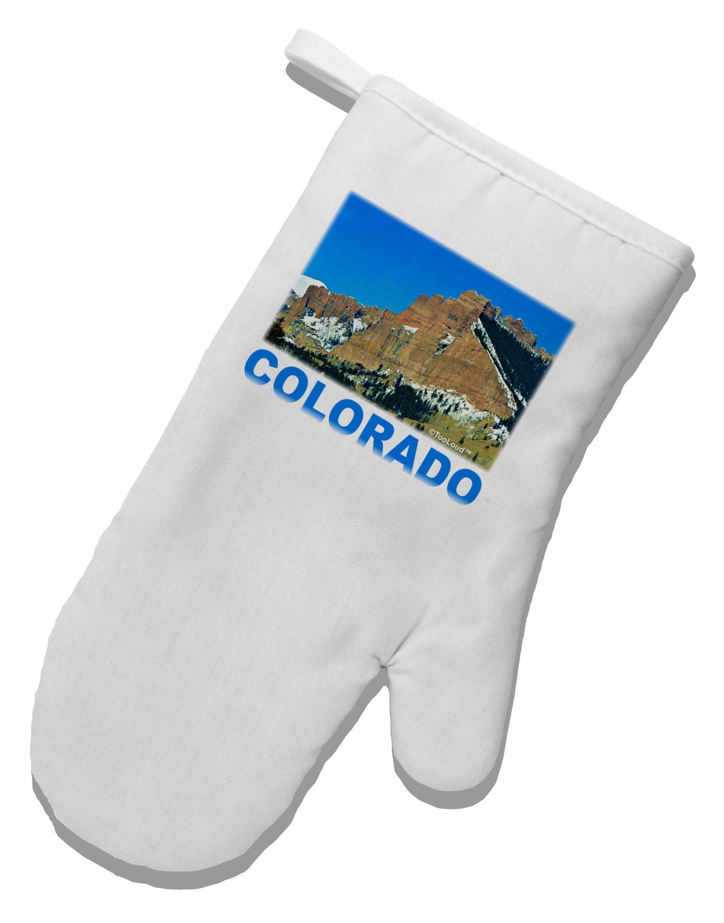 Colorado Snowy Mountains Text White Printed Fabric Oven Mitt-Oven Mitt-TooLoud-White-Davson Sales