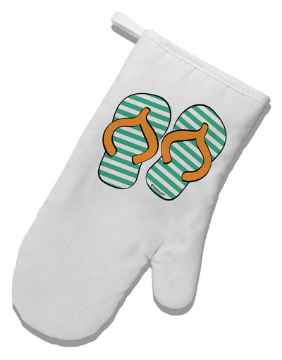 Striped Flip Flops - Teal and Orange White Printed Fabric Oven Mitt-Oven Mitt-TooLoud-White-Davson Sales