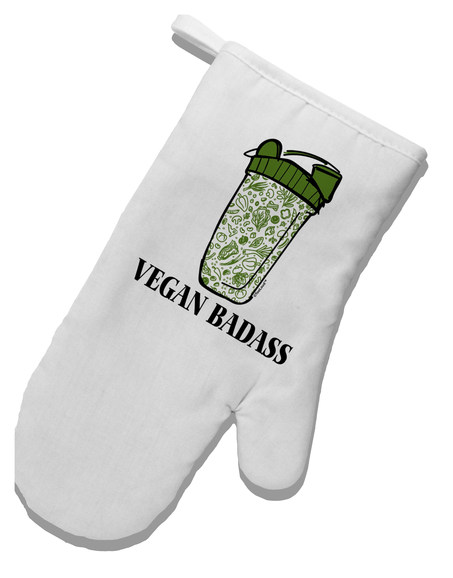 TooLoud Vegan Badass Bottle Print White Printed Fabric Oven Mitt-OvenMitts-TooLoud-Davson Sales