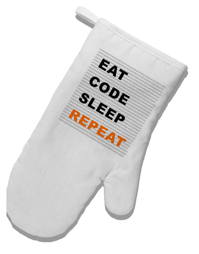 Eat Sleep Code Repeat White Printed Fabric Oven Mitt by TooLoud-Oven Mitt-TooLoud-White-Davson Sales