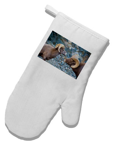 TooLoud Two Bighorn Rams White Printed Fabric Oven Mitt-Oven Mitt-TooLoud-White-Davson Sales