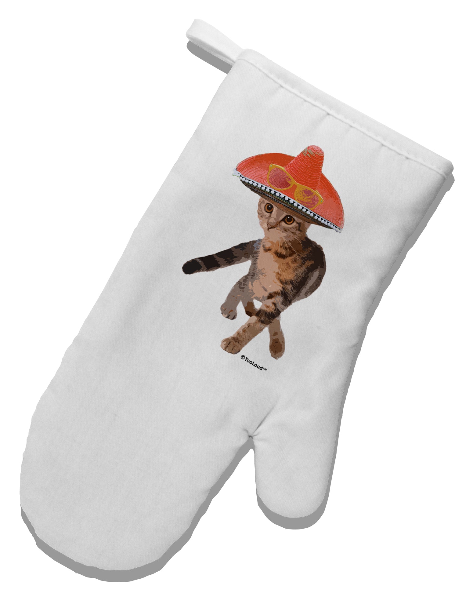 Cat with Sombrero and Sunglasses White Printed Fabric Oven Mitt by TooLoud-Oven Mitt-TooLoud-White-Davson Sales