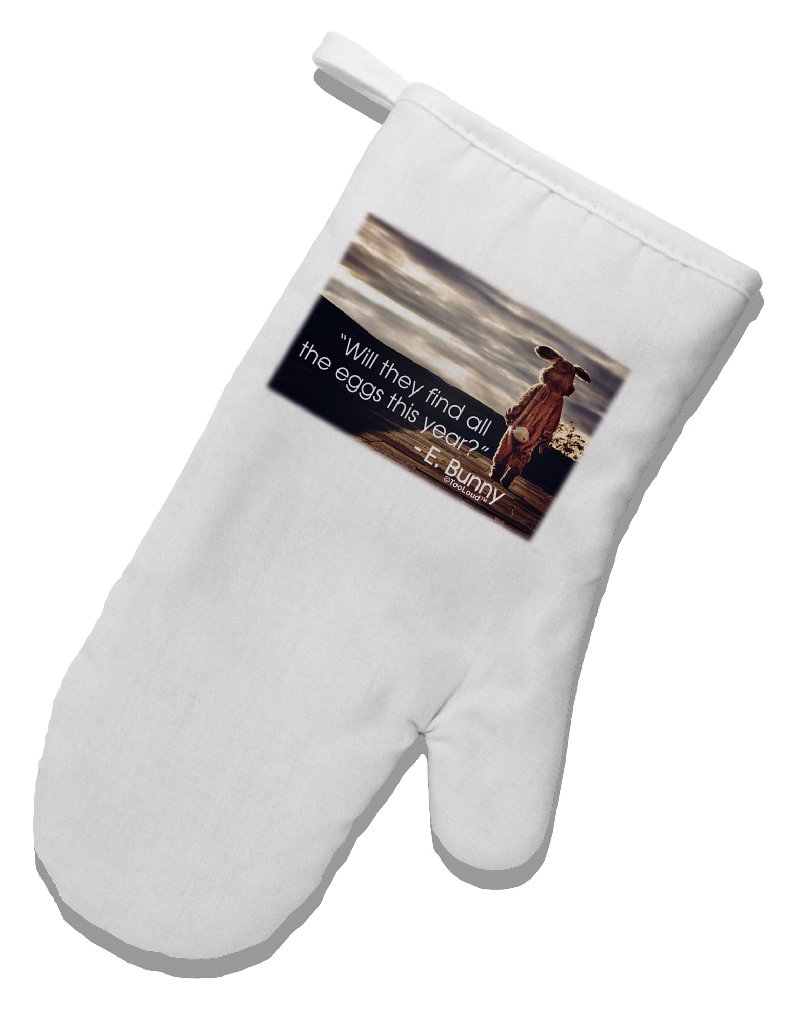 Will They Find the Eggs - Easter Bunny White Printed Fabric Oven Mitt by TooLoud-Oven Mitt-TooLoud-White-Davson Sales