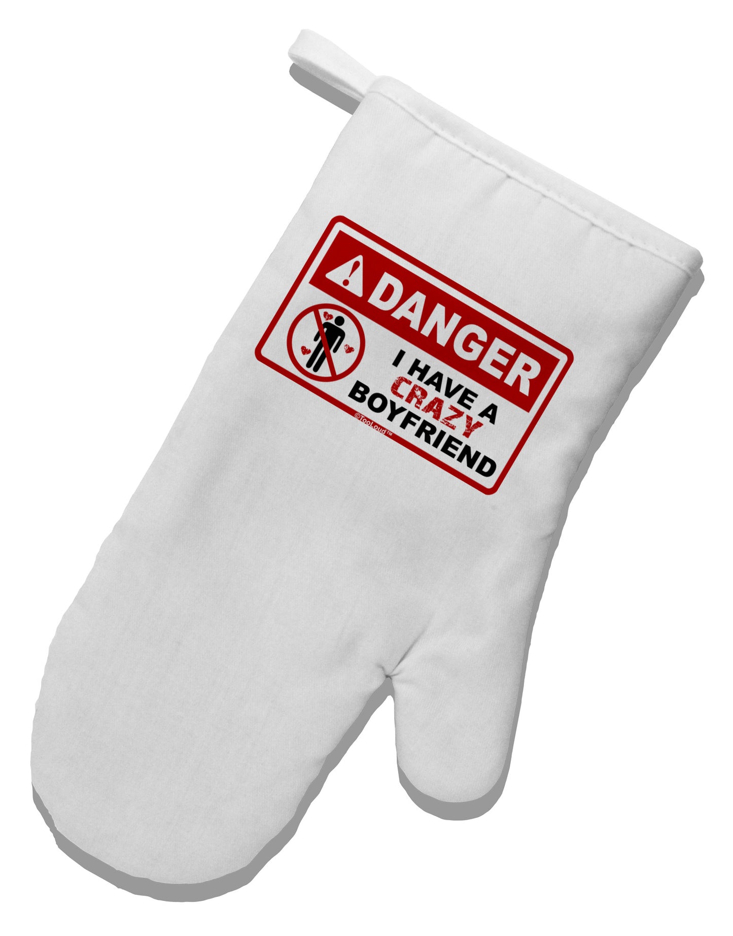 Danger - Crazy Boyfriend White Printed Fabric Oven Mitt-Oven Mitt-TooLoud-White-Davson Sales