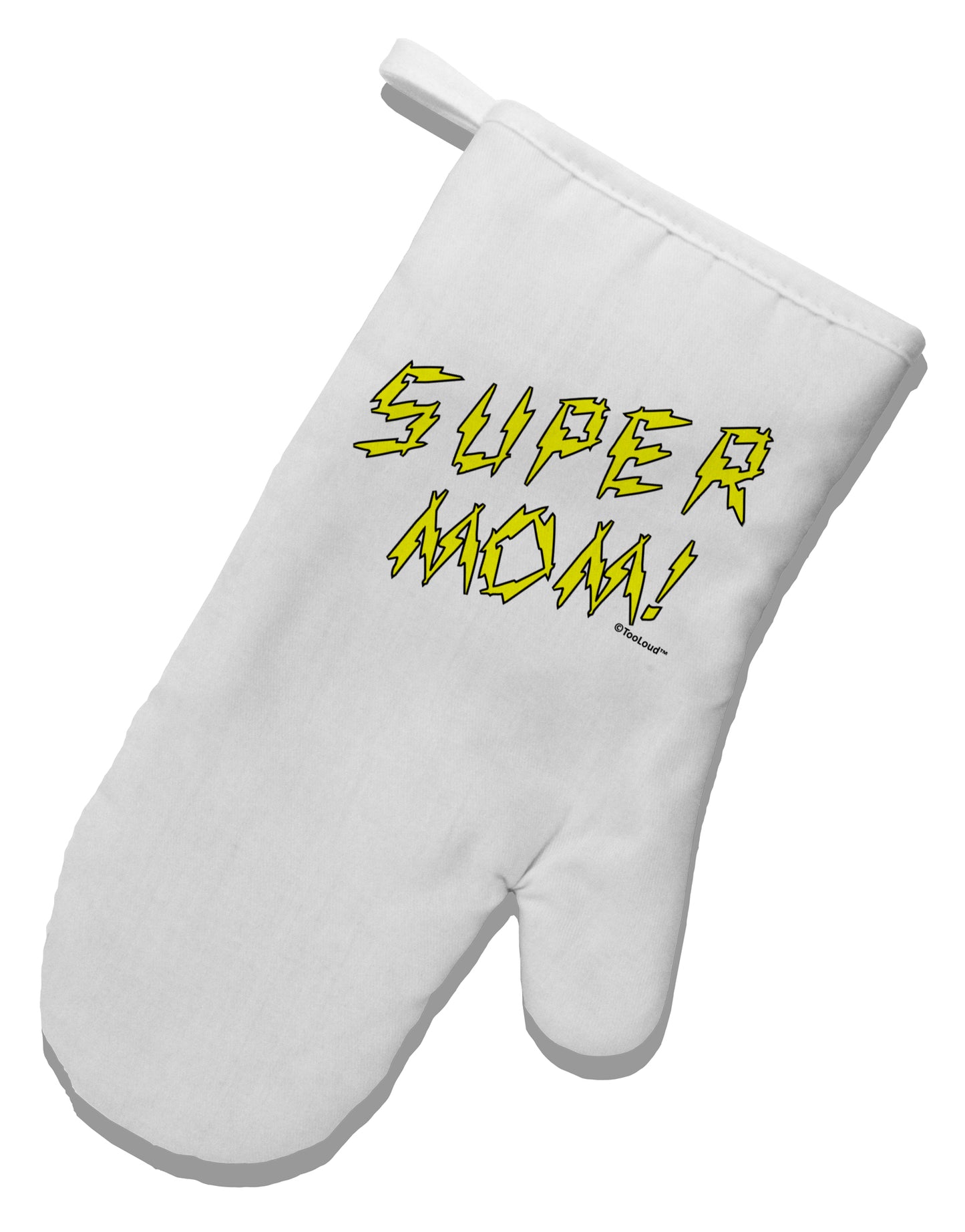 Super Mom - Lightening Bolt Design White Printed Fabric Oven Mitt by TooLoud-Oven Mitt-TooLoud-White-Davson Sales