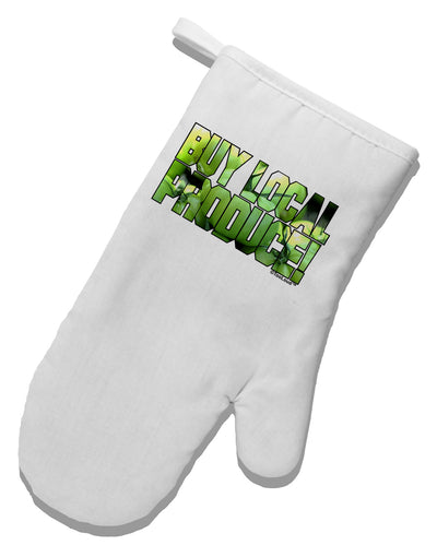 Buy Local - Green Tomatoes Text White Printed Fabric Oven Mitt-Oven Mitt-TooLoud-White-Davson Sales