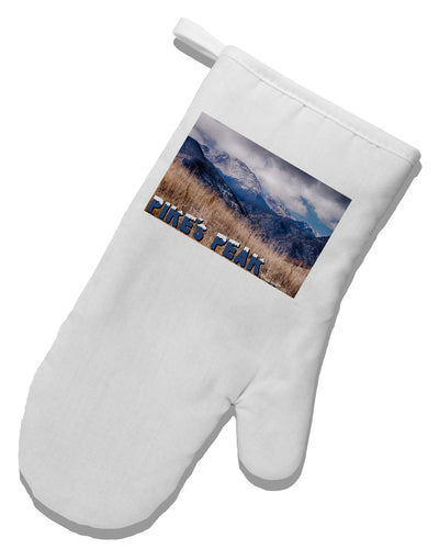 Pikes Peak CO Mountains Text White Printed Fabric Oven Mitt by TooLoud-Oven Mitt-TooLoud-White-Davson Sales