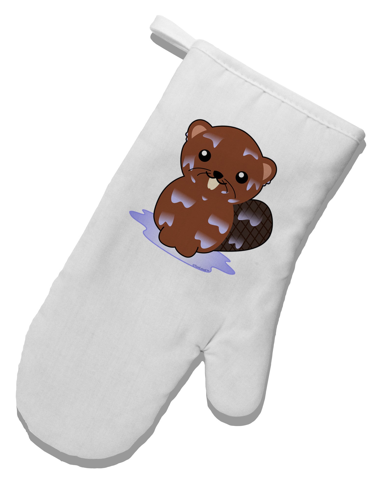 Cute Wet Beaver White Printed Fabric Oven Mitt-Oven Mitt-TooLoud-White-Davson Sales