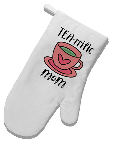 TooLoud TEA-RRIFIC Mom White Printed Fabric Oven Mitt-OvenMitts-TooLoud-Davson Sales