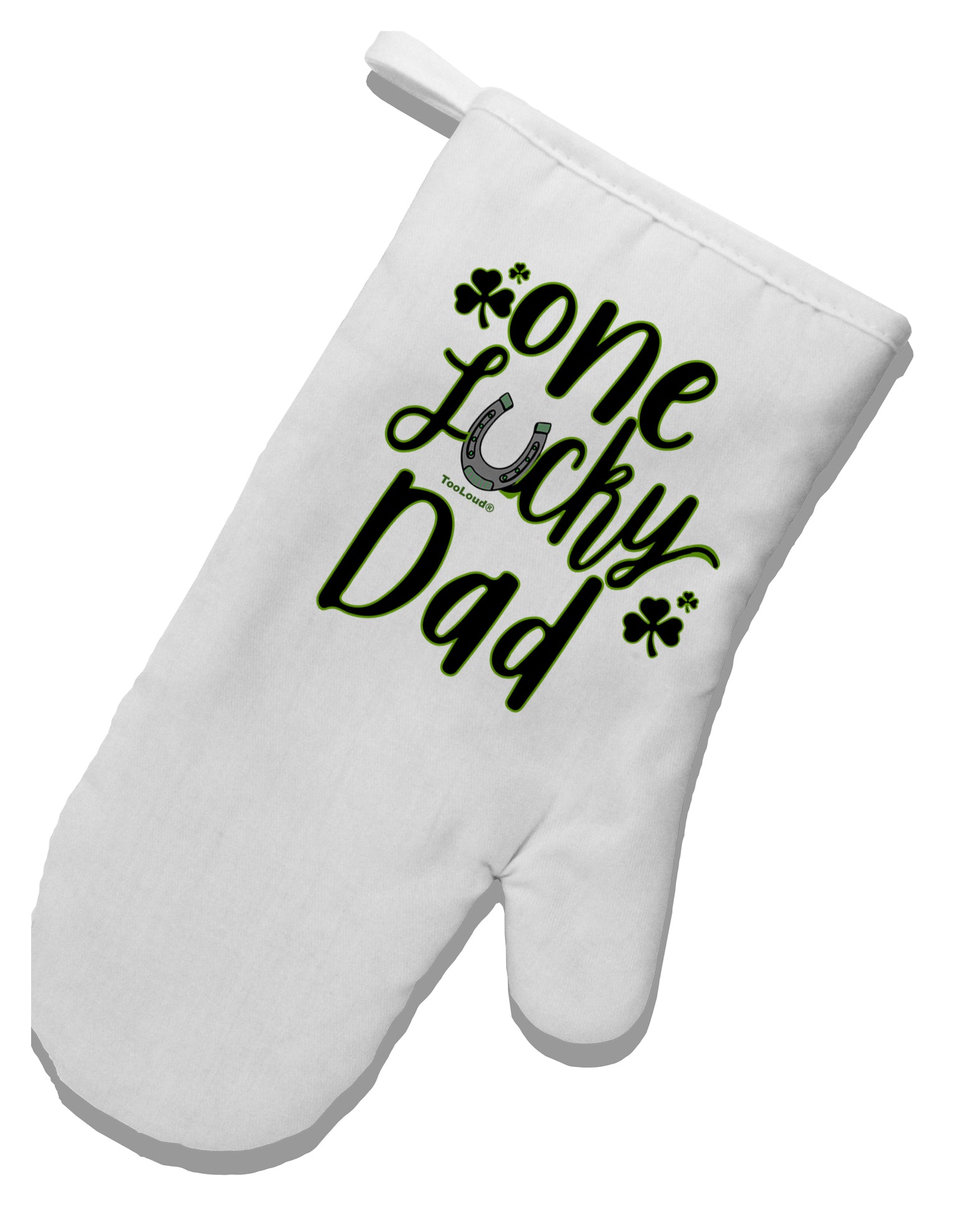 TooLoud One Lucky Dad Shamrock White Printed Fabric Oven Mitt-OvenMitts-TooLoud-Davson Sales