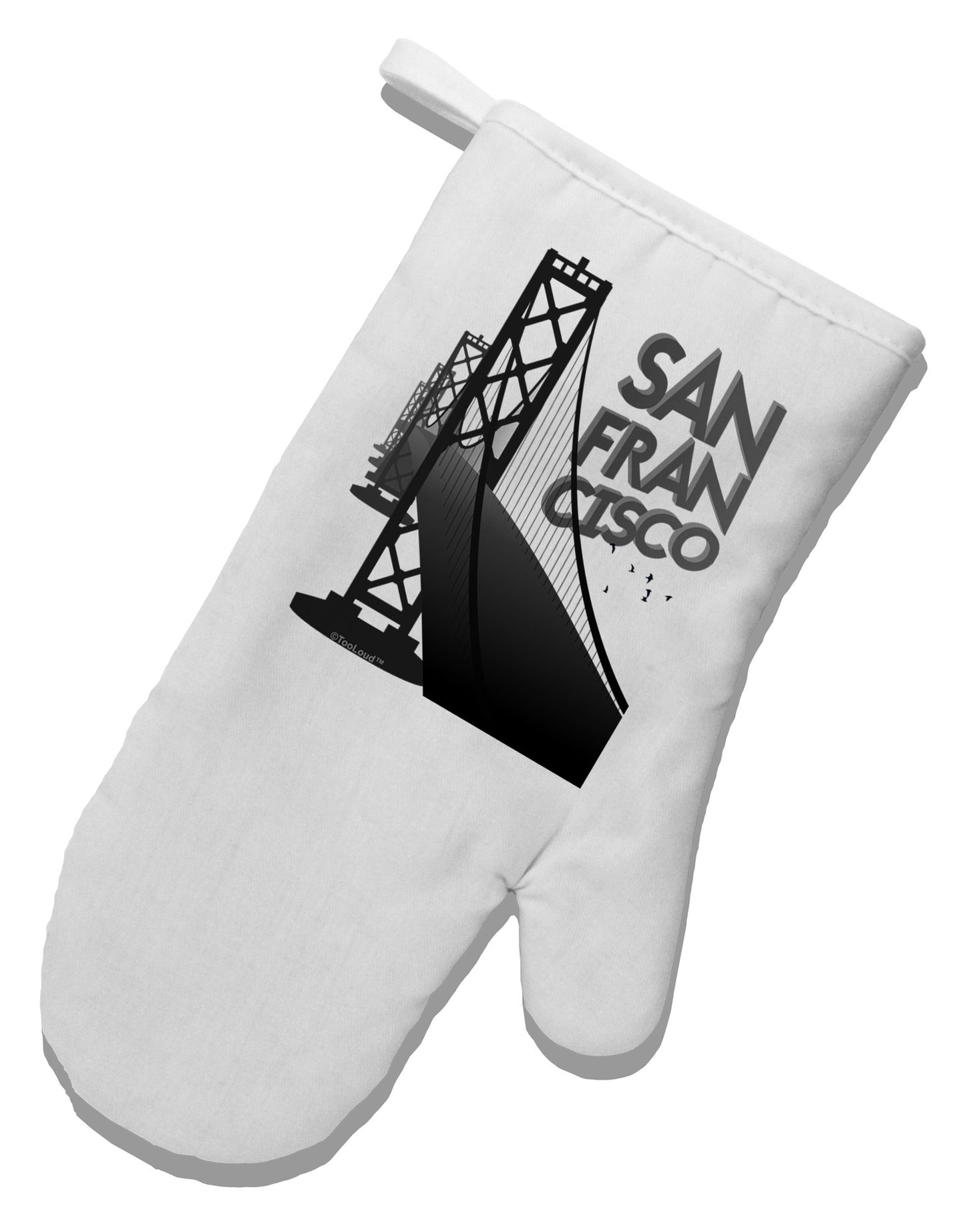 San Francisco Text Bay Bridge White Printed Fabric Oven Mitt-Oven Mitt-TooLoud-White-Davson Sales
